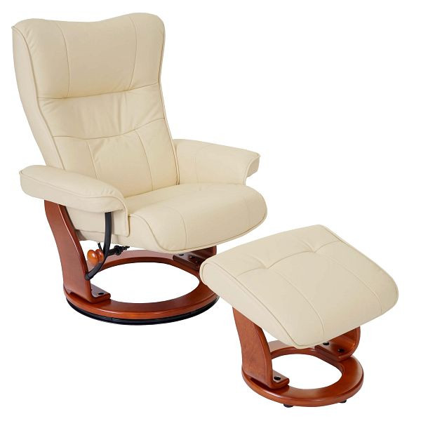 Mendler MCA relaxstoel Montreal, TV-stoelkruk, echt leer 130 kg draagvermogen, crème, honingkleurig, 56047
