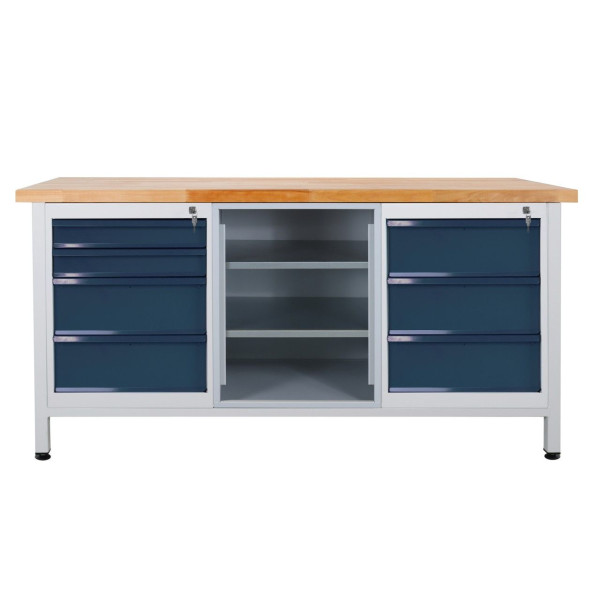 ADB werkbank 7 laden, legborddeel, afmetingen LxBxH: 1700x600x840 mm, werktafel: lichtgrijs, RAL 7035, kleur deur/lade: antracietgrijs, RAL 7016, 43737