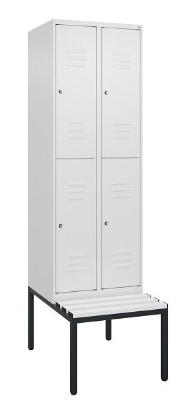 C+P dubbeldekskast Classic PLUS, 2 vakken, 2120x600x815mm, 9016/9016, cilindersloten, met bank eronder, 0803507-20 S10029