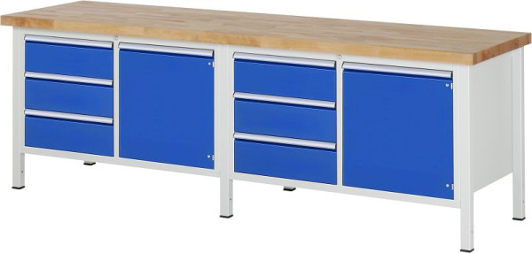 RAU werkbank serie 8000 - frameconstructie (gelast frame), 6 x laden, 2 x deuren, 2 x planken, 2500x840x700 mm, 03-8468A2-257B4S.11