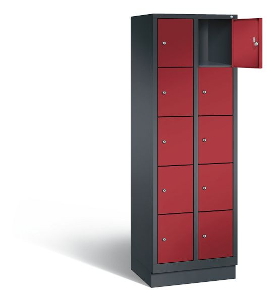 C+P lockerkast Evolo, H1800xW610xD500mm, kleur: zwart-grijs/robijnrood, 48020-205 S10004