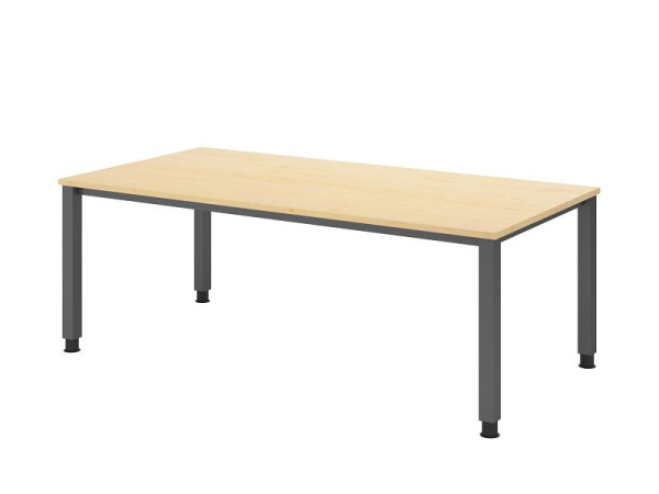 Hammerbacher bureau QS2E, 200 x 100 cm, blad: esdoorn, 25 mm dik, 4-poots frame in grafiet (vergelijkbaar met RAL 7012), werkhoogte 68-83,5 cm, VQS2E/3/G