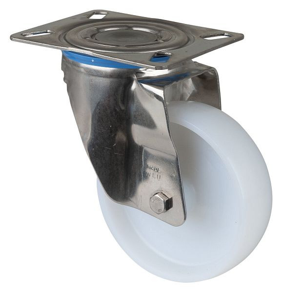 BS rollen RVS transportrol, wielbreedte 37,5 mm, wiel-Ø 125 mm, draagvermogen 130 kg, kunststof, glijlager, plaat, 163 mm, hoog, H100.A90.126