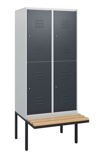 C+P dubbeldekskast Classic PLUS, 2 vakken, 1950x800x815mm, 7035/7016, cilindersloten, beukenhouten zitlatten, zitting, 0803405-22 S10038