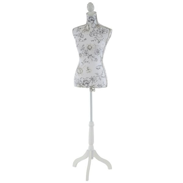 Mendler kleermakerspop T222, etalagepop damestorso, glasvezel, wit met bloemen, 35630