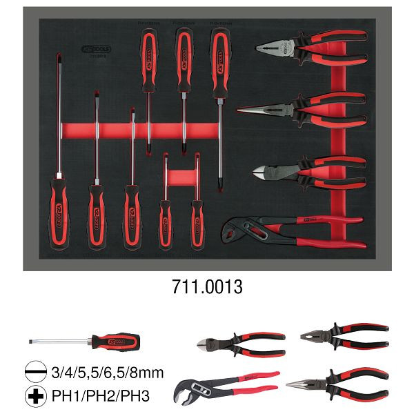 KS Tools schroevendraaier- en tangenset, 12-delig in 1/1 systeeminzet, 711.0013