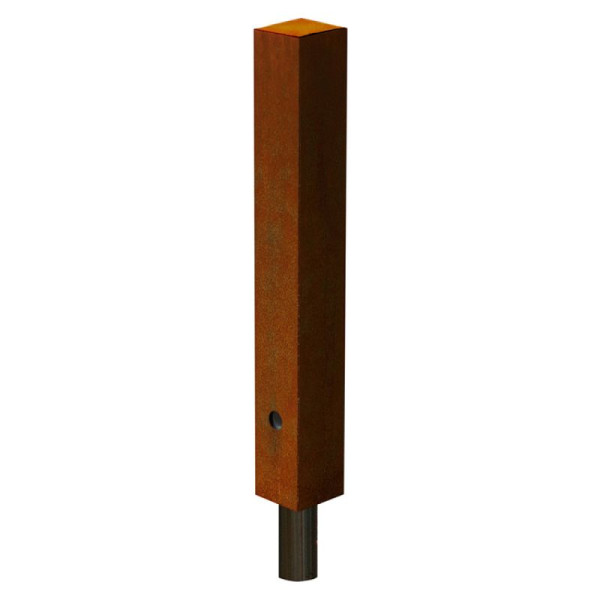 Stone HGS stijl tuinpaal "Acero" 122 x 122 mm van cortenstaal, voor inbetonstorting met bodemhuls (Ø102 mm), afneembaar en afsluitbaar, driehoekig DIN 3223, 25895