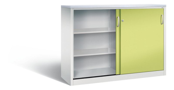 C+P dressoir met schuifdeuren Acurado, H1200xB1600xD500mm, kleur: lichtgrijs / virid green, booggreep, 3 niveaus, 2157-1200 S10270
