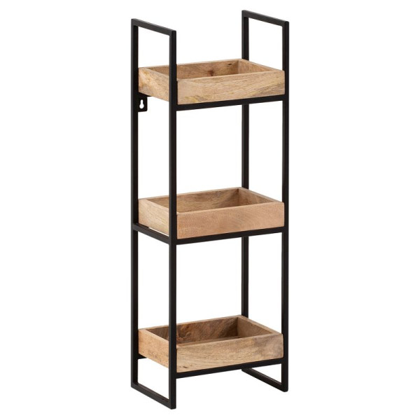 Wohnling wandplank 27x77x18 cm mango massief hout / metaal hangplank industrieel, design zwevende plank rechthoekig, met 3 planken en metalen frame, WL6.763