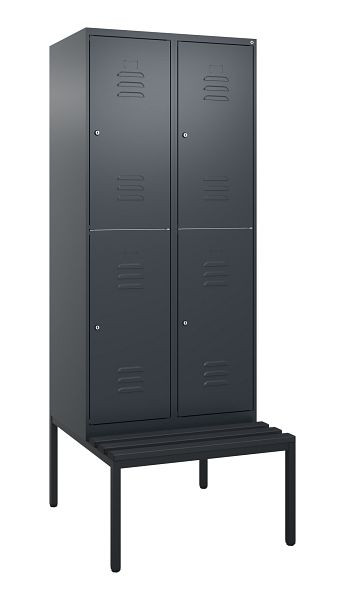 C+P dubbeldekskast Classic PLUS, 2 vakken, 2120x800x815mm, 7016/7016, cilindersloten, met bank eronder, 0803507-22 S10027