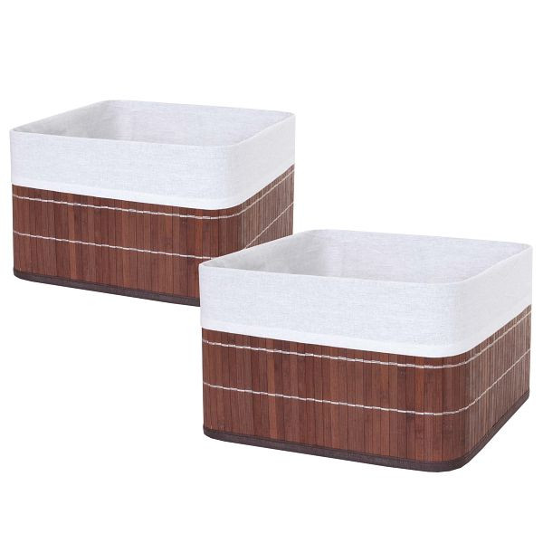 Mendler set van 2 opbergmand HWC-C21, mand opbergdoos besteldoos sorteerdoos plankmand, bamboe, bruin, 2x61223