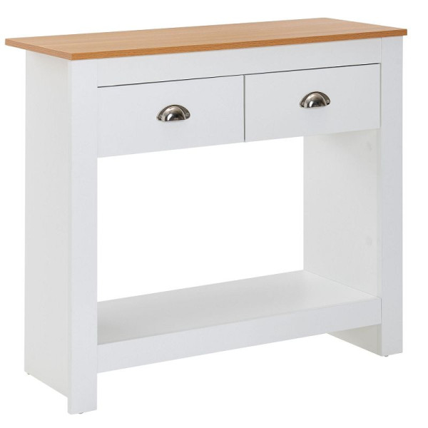 Wohnling consoletafel 85x35x76 cm wit/eiken design dressoir modern smal, halopbergtafel met laden en opbergruimte, hoge haltafel, WL6.386