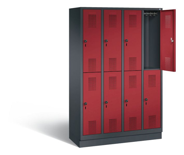 C+P locker dubbeldekker Evolo, H1800xW1190xD500mm, kleur: zwart-grijs/robijnrood, 48320-40 S10155