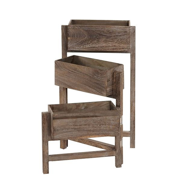 Mendler plantenplank T275, staande plank bloemenstandaard plantenbak, 65x108x15cm, hout shabby look vintage, bruin, 36711