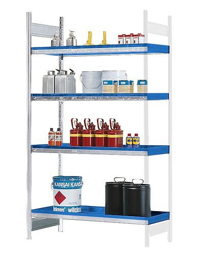 DENIOS Regelgeving voor gevaarlijke stoffen GRW 1360 waterverontreinigende stoffen, 4 verzinkte stalen trays, bevestigingsveld, 199-575