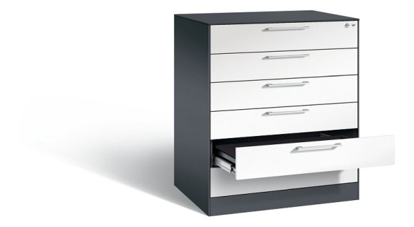 C+P archiefkast Asisto, H1010xB800xD600mm, kleur: zwartgrijs/verkeerswit, beugelgreep, 146243-624 S10031