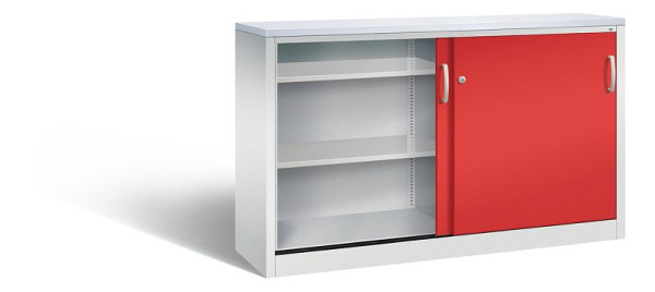C+P dressoir met schuifdeuren Acurado, H1000xB1600xD400mm, kleur: lichtgrijs / vuurrood, beugelgreep, 2146-00 S10122