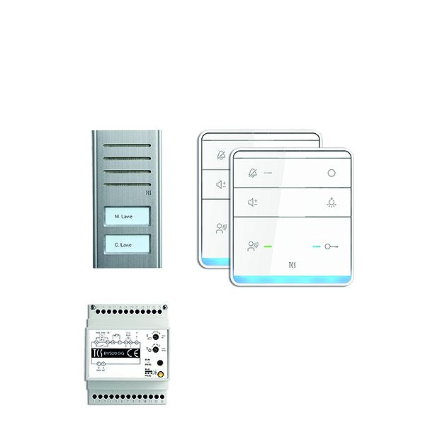 TCS deurbediening audio: pack AP voor 2 wooneenheden, met buitenpost ASX 2 belknoppen, 2x handsfree luidspreker ISW5010, besturing BVS20, PSX2320-0000