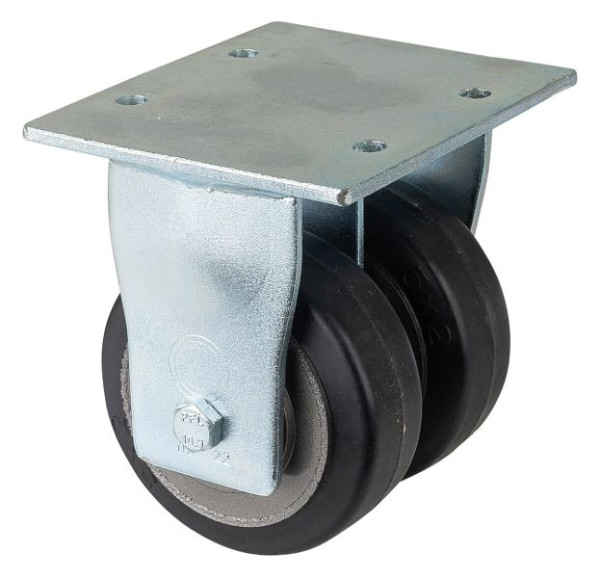 BS Rollen zwaarlast dubbel zwenkwiel, bokwiel, wielbreedte 2x50 mm, wiel-Ø 125 mm, draagvermogen 550 kg, zwarte elastische banden, gegoten, kogellagers, S110.B81.125