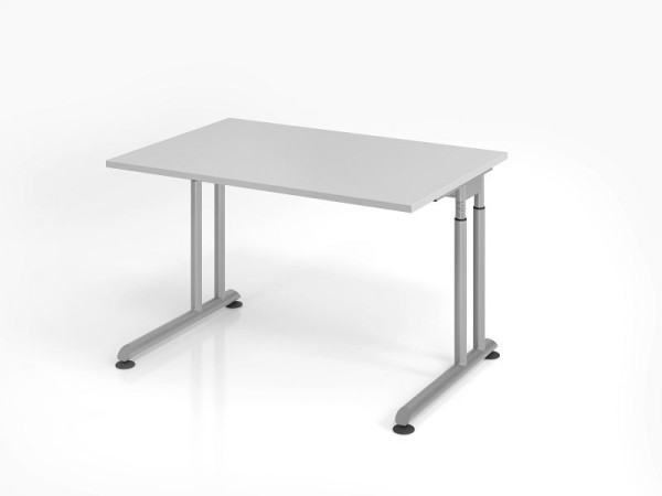 Hammerbacher bureau ZS12, 120 x 80 cm, blad: grijs, 25 mm dik, ABS dikke rand, rechthoekige vorm, zilver, VZS12/5/S