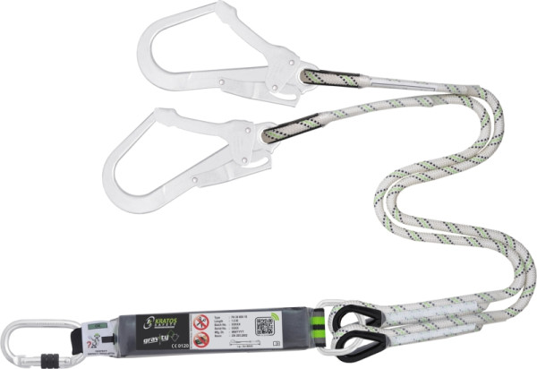 Kratos Y-Verbindungsmittel mit Falldämpfer aus Kernmantelseil 1,50 m mit Karabiner FA5010117 und 2 x FA5020755, FA3060015