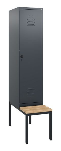 C+P luierkastje Classic PLUS, met onderbank, 1950x400x815mm, 7016/7016, draaibare sluiting, beuken zitlat, 0800505-12 S10012