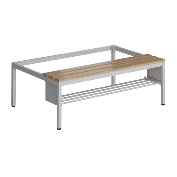 Lüllmann ClassiX bankonderstel met schoenenrek, beuken zitkussens, 420 x 1185 x 800 mm, lichtgrijs, X-524255