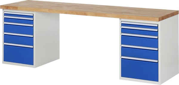 RAU werkbank serie 7000 - modulair ontwerp, 10 x laden, 2500x840x700 mm, 03-7511A3-257B4S.11