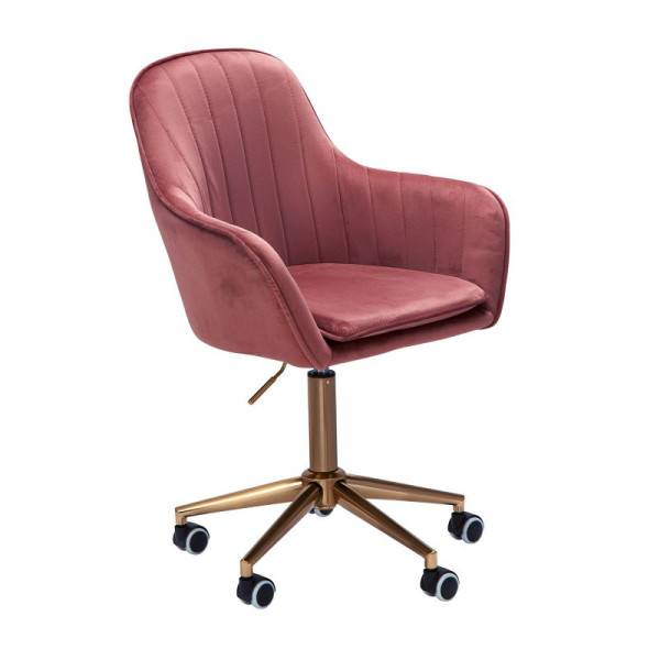 Amstyle bureaustoel, fluweel roze, met rugleuning, in hoogte verstelbaar tot 120 kg, met wielen, draaibaar, SPM1.431