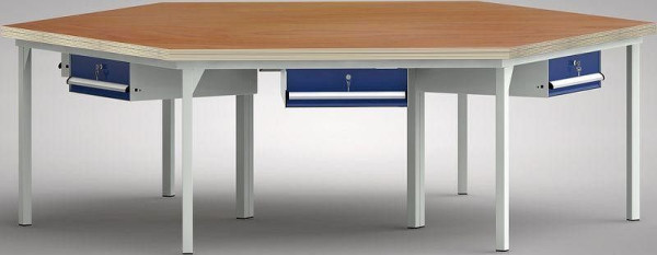 KLW PROFI werkbank in zeshoekige vorm met beuken multiplex blad in zeshoekige vorm 2338 x 2700 x 45 mm L x B x S, WP600N-1350M45-E7003