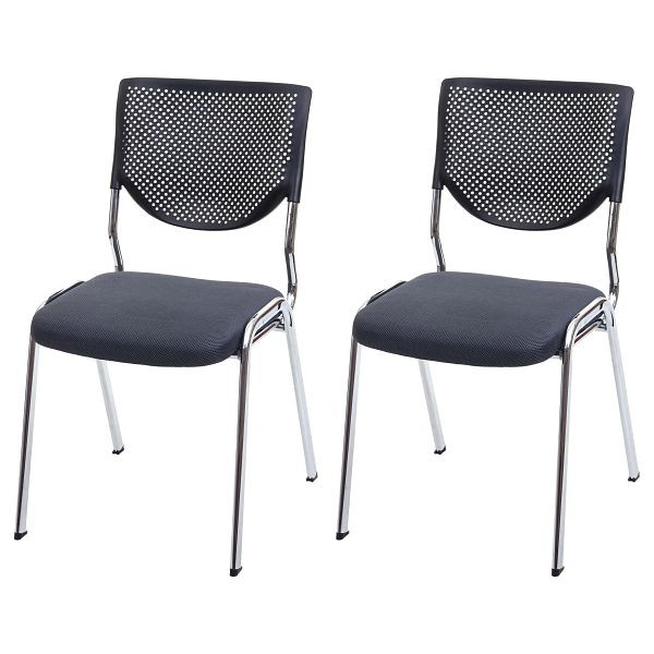 Mendler set van 2 bezoekersstoelen T401, stapelbare vergaderstoel, stof/textiel, donkergrijze zitting, chromen poten, 74800