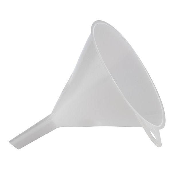 APS trechter, Ø 14 cm, hoogte: 16,5 cm, polyethyleen, wit, doorgang: Ø 15 mm, met ophangoog, 30069