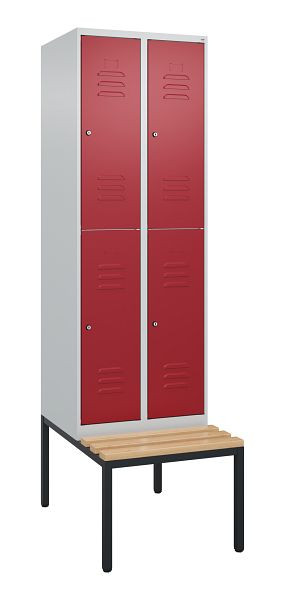 C+P dubbeldekkerkast Classic PLUS, 2 vakken, 2120x600x815mm, 7035/3003, cilindersloten, beukenhouten zitlat, bank, 0803507-20 S10091