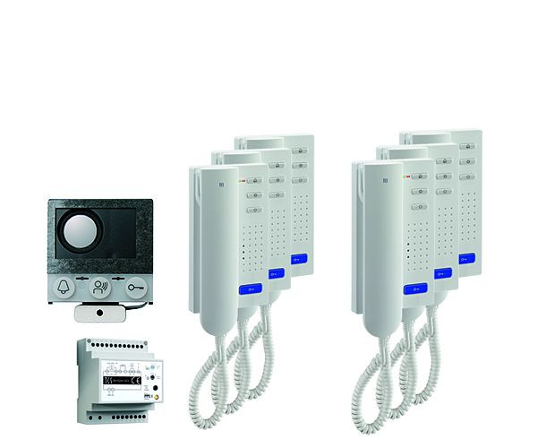 TCS audio:pack installatie voor 6 wooneenheden, met ingebouwde luidspreker ASI12000 + 6x deurtelefoon ISH3030 + besturingsapparaat BVS20, PAIH060/004