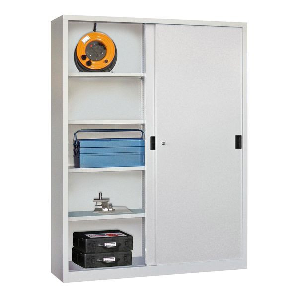 Pavoy Schwerlastschiebetürschrank 1950/1500/400, Mitteltrennwand, 8 verzinkte Fachböden; Drehdruckzylinderschloss, 30332-150-400-735910