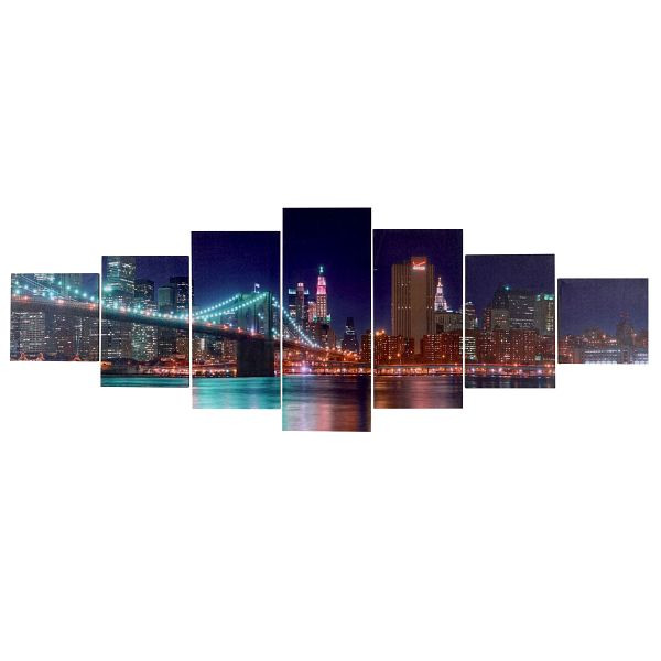 Mendler canvas foto T375 XL, muurschildering spieraam foto kunstdruk, 7 delen 245x87cm, New York, 39163