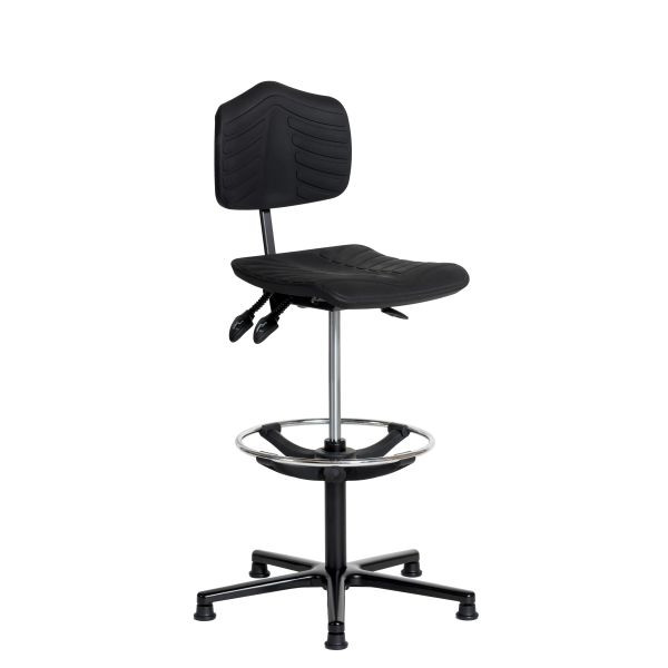 SOFAME werkstoel ERGOSOFT 2010 met glijders en voetring, zithoogte 56-82, met zitdiepteverstelling, aluminium onderstel, W050040019