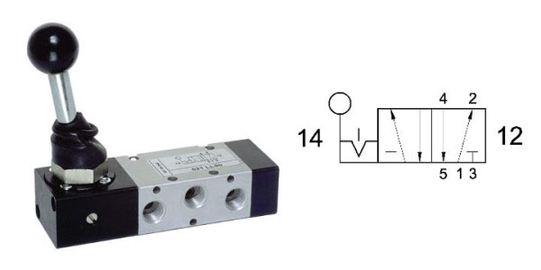 timmer VHO-S9 511-1/2, 5/2 handventiel, pal, werkdruk: 0-10 bar, debiet: 3500 Nl/min, temperatuurbereik: 0°C tot +60°C, aansluiting: 1/ 2", PA16367