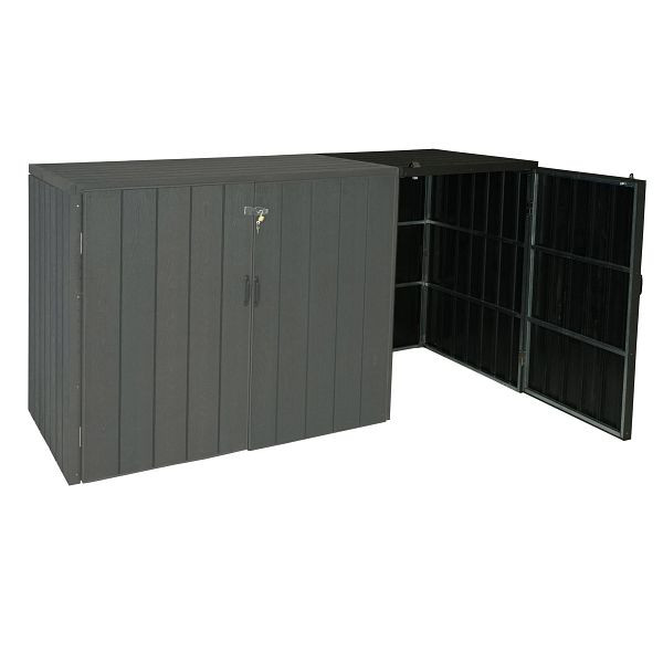 Mendler XL 1/2 WPC vuilnisbakbekleding uitbreiding HWC-J28, premium vuilnisbakbox, metaal houtlook, antraciet, 76043+76044