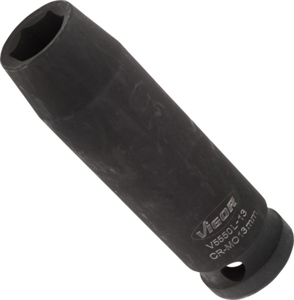 VIGOR slagmoersleuteldop, lang, hol vierkant 12,5 mm (1/2 inch), buitenzeskantprofiel, 13 mm, V5550L-13