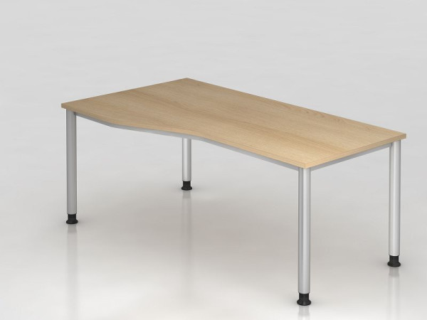 Hammerbacher bureau 4 voet rond 180x100/80cm eiken/zilver, freeform, links of rechts te monteren, VHS18/E/S