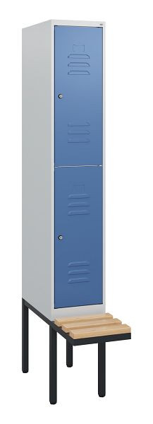 C+P dubbeldekkerkast Classic PLUS, 1950x300x815mm, 7035/5023, cilindersloten, beukenhouten zitlatten, zwevende zitting, 0803405-10 S10035