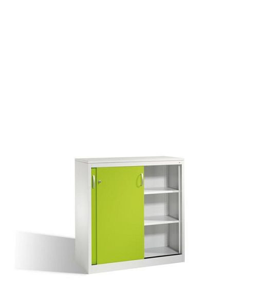 C+P dressoir met schuifdeuren Acurado, H1200xB1200xD500mm, kleur: lichtgrijs / virid green, booggreep, 3 niveaus, 2057-1200 S10250