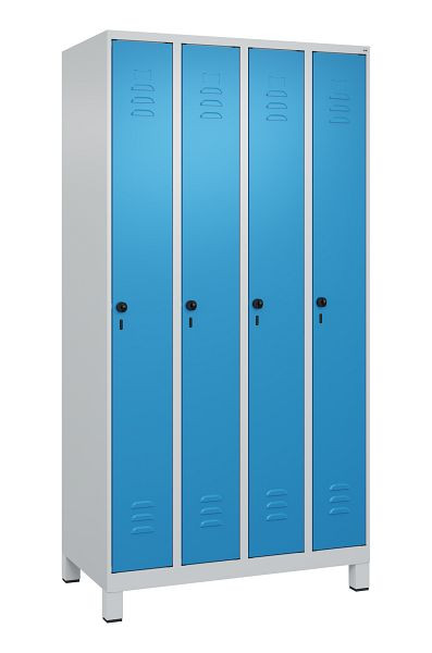 C+P Umkleidespind Classic PLUS, Füße, 4 Abteile, 1950x1000x500mm, 7035/5012, Drehriegel, 080010-49 S10004