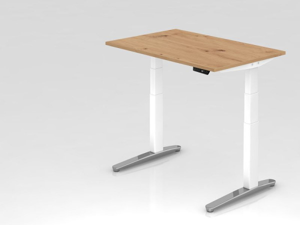 Hammerbacher bureau XBHM12, 120 x 80 cm, blad: knoestig eiken, 25 mm dik, ABS dikke rand, rechthoekige vorm, gepolijst wit, VXBHM12/R/WC