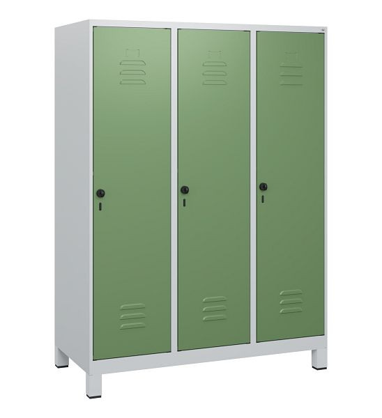 C+P Umkleidespind Classic PLUS, Füße, 3 Abteile, 1630x1200x500mm, 7035/6011, Drehriegel, 0800105-32 S10006