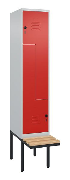 C+P Z-Spind Classic PLUS, Bank, 2 Abteile, 2120x400x815mm, 7035/3020, Drehriegel, Buche-Sitzleisten, 0800437-122 S10002