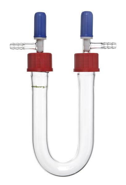 Rettberg U-buis met 2x GL 32 schroefdraad en PTFE ventielen 0 - 3 mm, borosilicaatglas 3.3, 107000086
