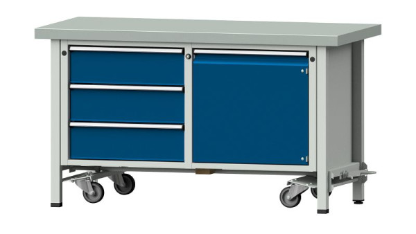 ANKE werkbanken box werkbank, model 106 V, 1500 x 700 x 850 mm, RAL 7035/5010, ZBP 50 mm, met neerlaatbaar verrijdbaar apparaat, 305.162