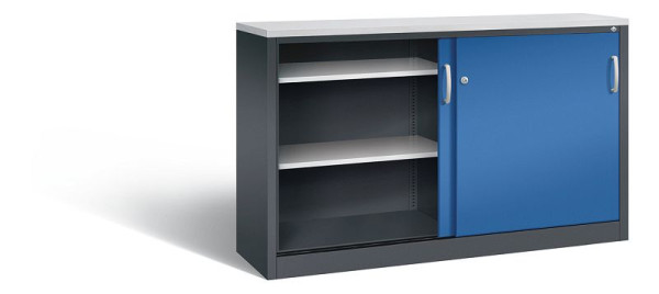 C+P dressoir met schuifdeuren Acurado, H1000xB1600xD400mm, kleur: zwartgrijs / gentiaanblauw, beugelgreep, 2146-00 S10152